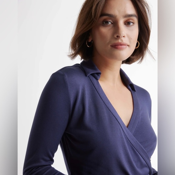 NWT Quince 100% Silk Jersey Mini Wrap Dress ~ Navy ~ Large - Picture 4 of 12